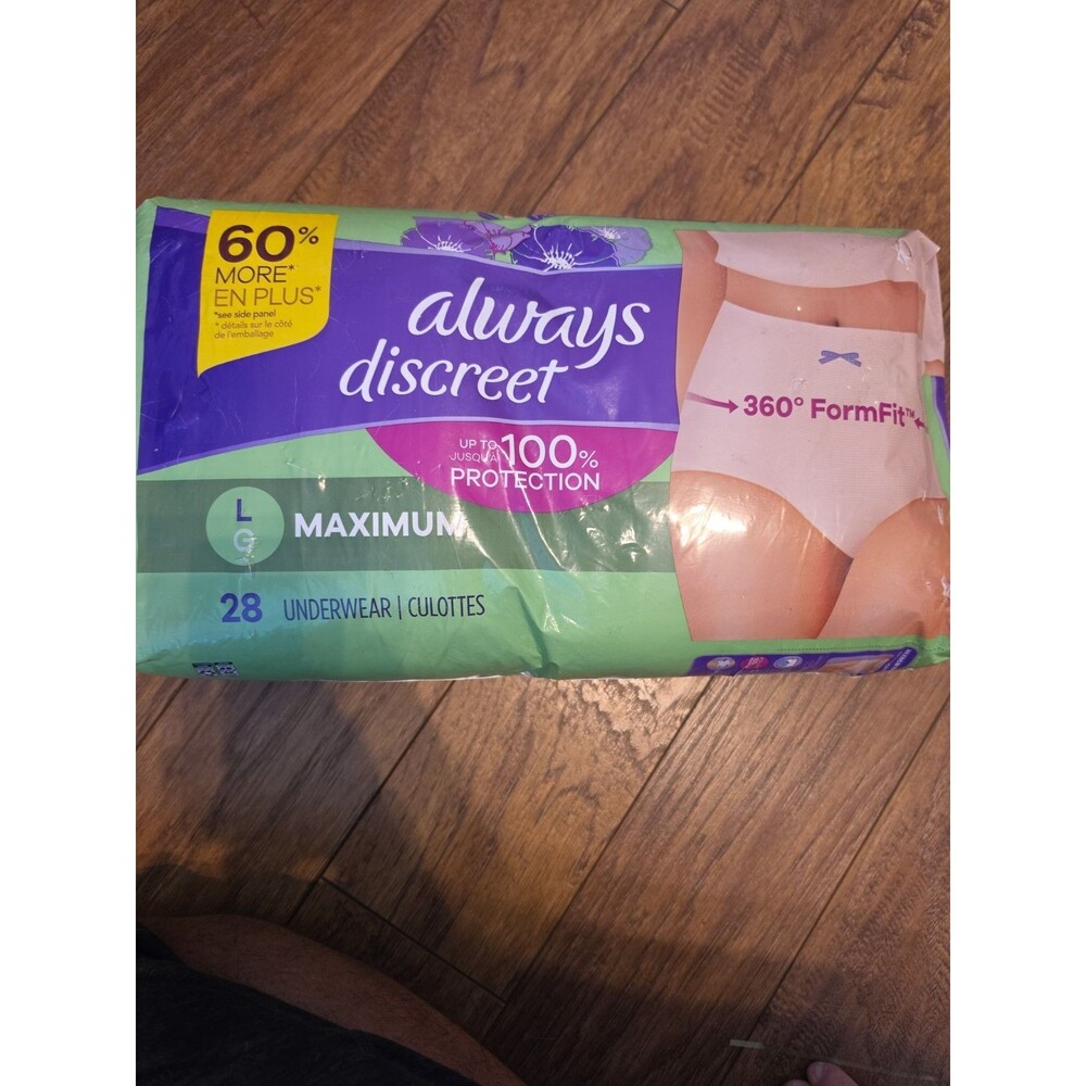 Always Discreet Maximum Protection Incontinence Underwear for Women, Large 28 Ct